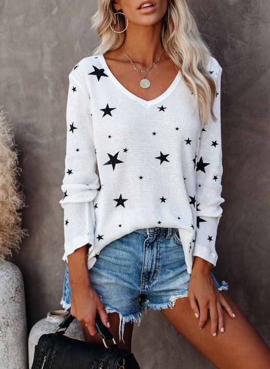 Star-pattern V Neck Long Sleeve Top