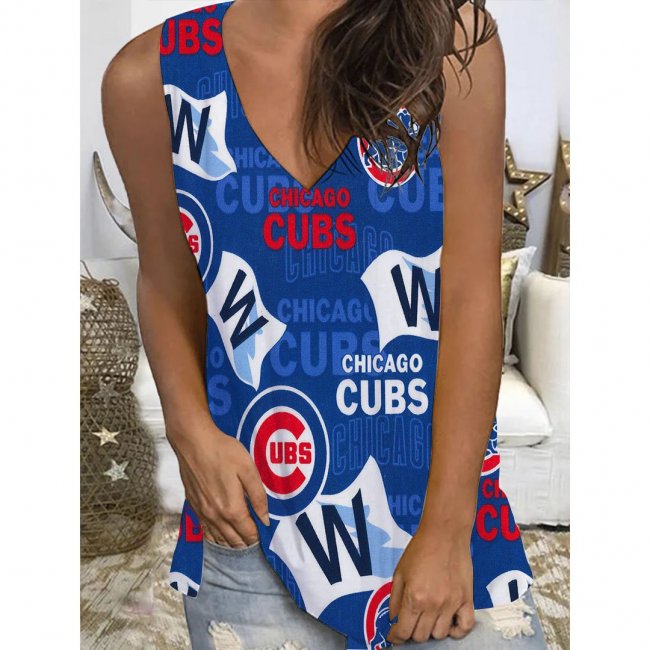 Women's Baseball Print V-neck Sleeveless Vest