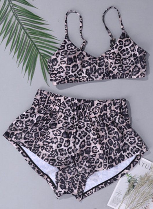 Women's Tankinis Leopard High Waist Padded Spaghetti Vacation Tankini Set