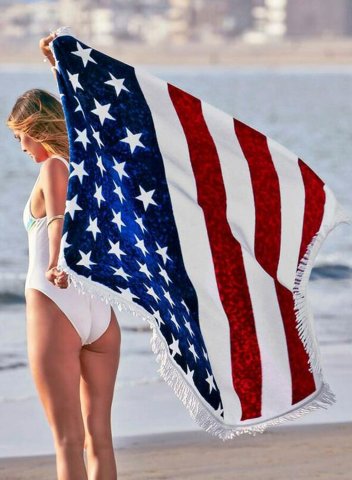 American Flag Print Tassel Trim Fluffy Beach Towel