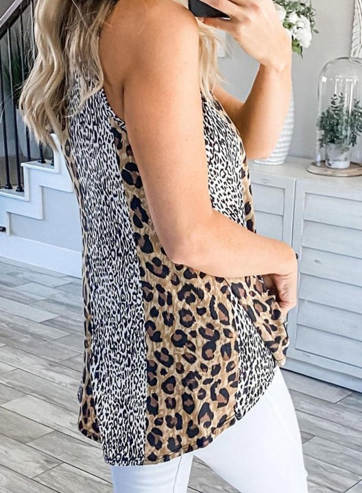 Women's Tank Tops Leopard Color Block Sleeveless Round Neck Daily Casual Tank Tops