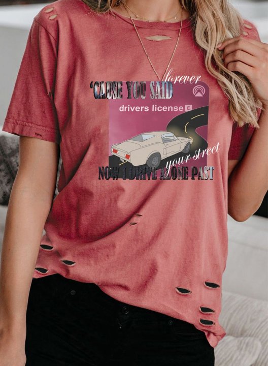 Women's T-shirts Letter Color Block Print Short Sleeve Round Neck Daily T-shirt