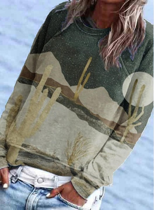 Women's Landscape Sweatshirt Casual Color Block Long Sleeve Round Neck Daily Pullovers