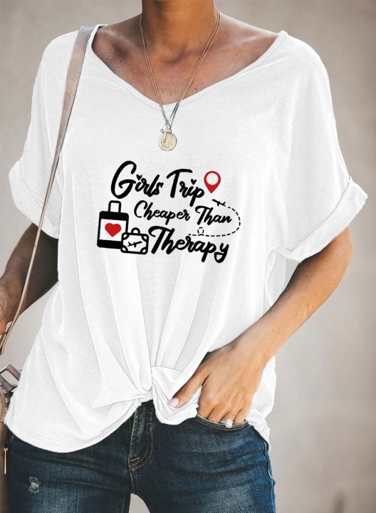 Women's T-shirts Letter Short Sleeve V Neck Daily Casual T-shirt