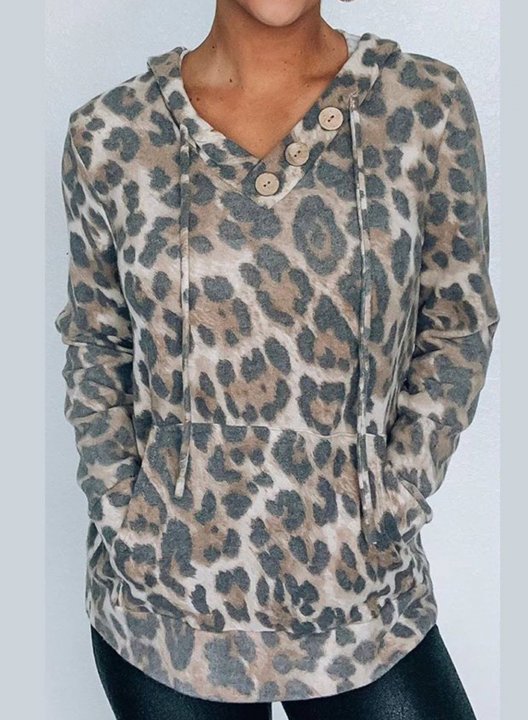 Leopard Long Sleeve V Neck Hoodie