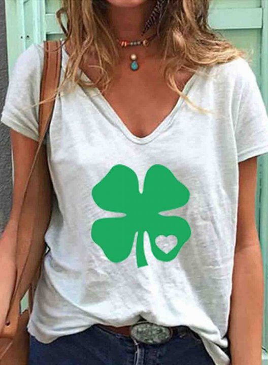 Women's St Patrick's Day T-shirts Clover Print Short Sleeve V Neck Daily T-shirt