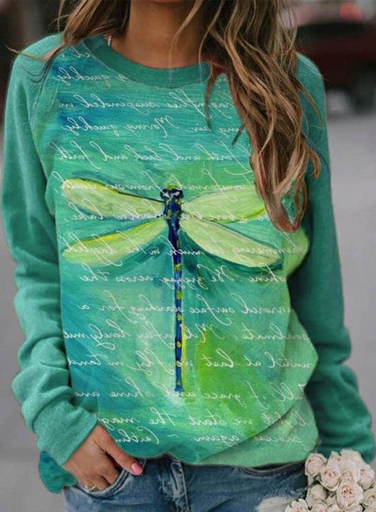 Women's Pullovers Tops Casual Dragonfly Color Block Round Neck Long Sleeve Daily Pullovers