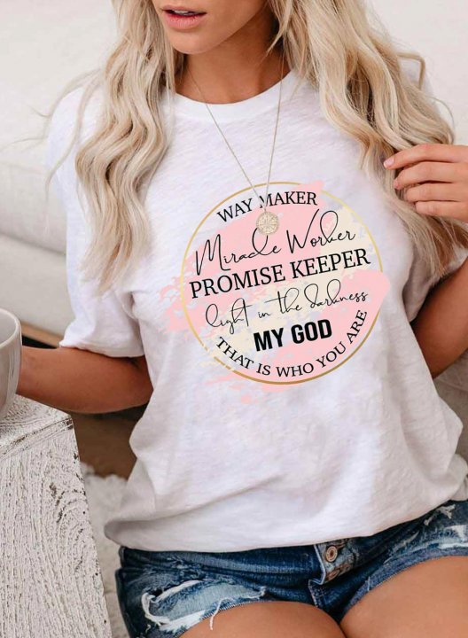 Women's Way Maker Miracle Worker Promise Keeper Graphic T-shirts Solid Short Sleeve Summer Casual Daily T-shirts