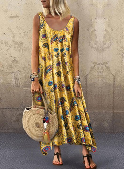 Women's Maxi Dresses Floral Sleeveless A-line Round Neck Boho Beach Maxi Dress