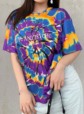 Women's Tie Dye T-shirts Letter Multicolor Print Short Sleeve Round Neck Daily T-shirt