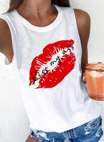 Women's Tank Tops Letter Sleeveless Round Neck Casual Daily Tank Top