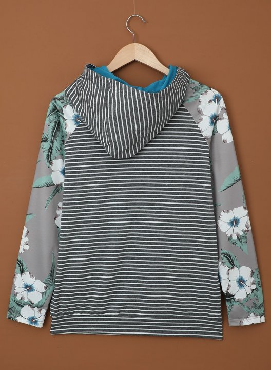 Striped&Floral Long Sleeve Zip Hoodie