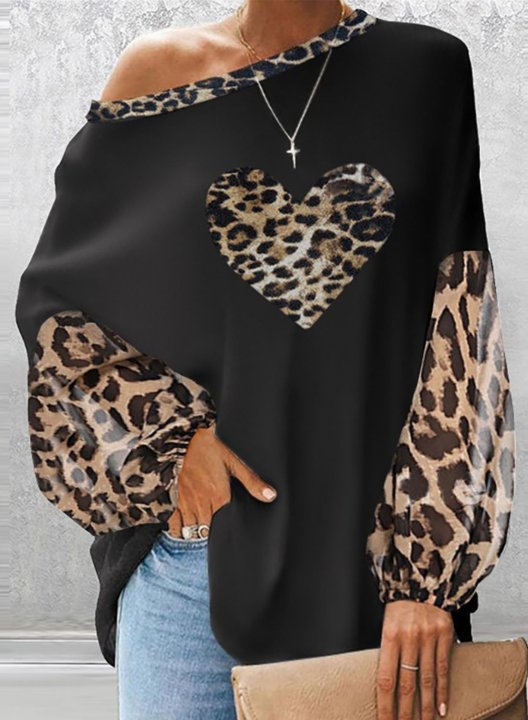 Women's Pullovers Leopard Long Sleeve One shoulder Daily Casual Tunic Pullover