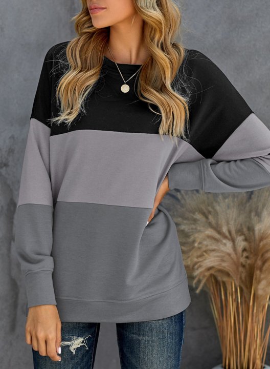 Woman's Striped Contrast Stitching Sweatshirt