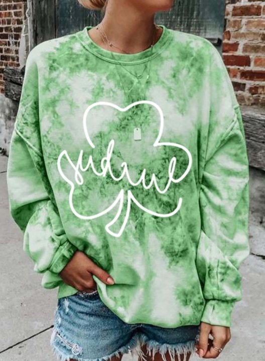 Women's St Patrick's Day Sweatshirt Shamrock Lucky Print Tie Dye Round Neck Loose Casual Daily Pullovers