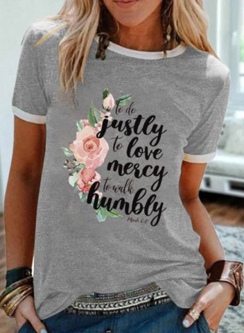 Women's T-shirts Rose Letter Print Short Sleeve Round Neck Daily T-shirt