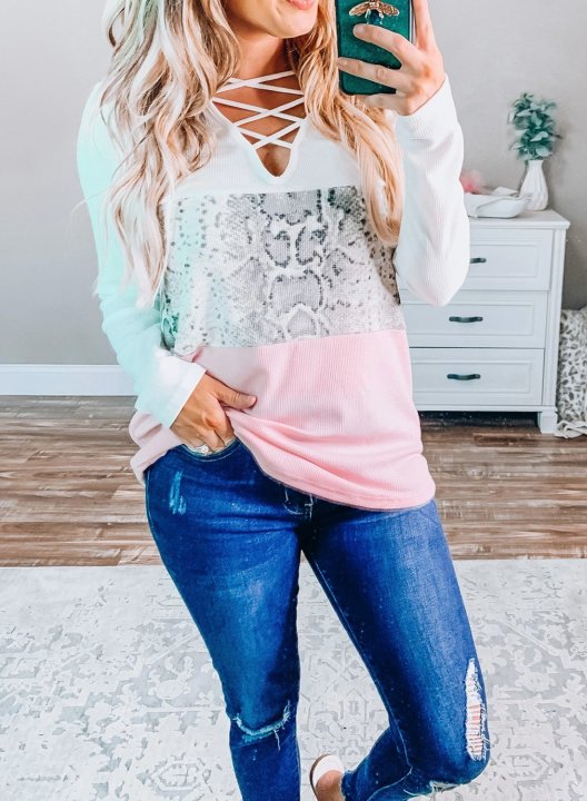 Criss Cross Color Block Sweatshirt