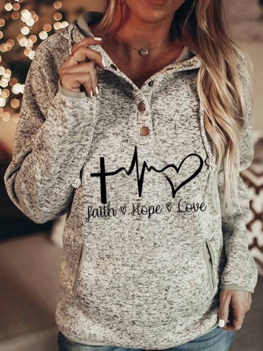 Women's Faith Hope Love Western Print Casual Hoodie