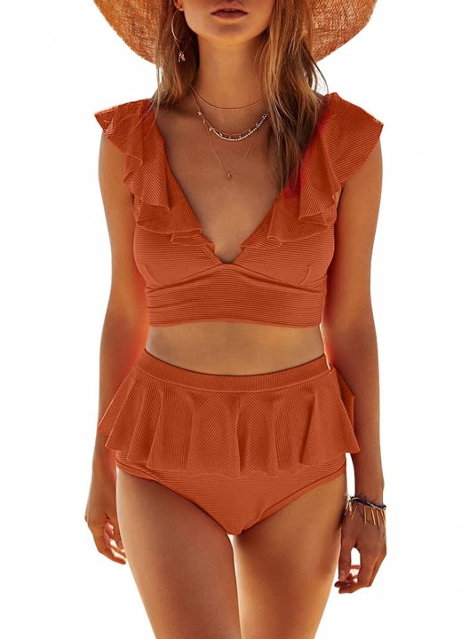 High Waisted Ruffled Bikini Set