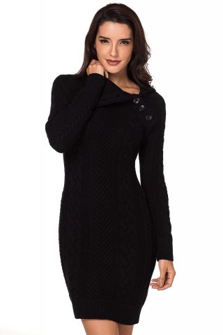 Women's Sweater Dresses Asymmetric Buttoned Collar Bodycon Mini Sweater Dresses
