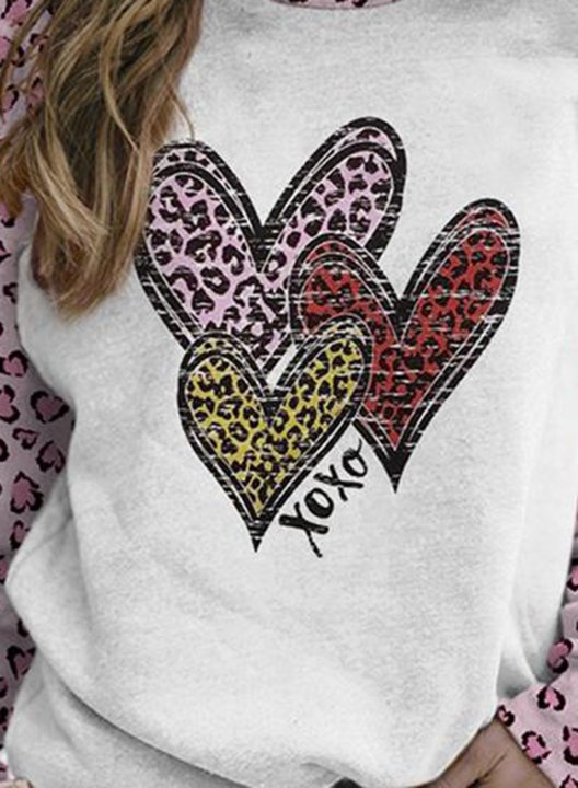 Women's Leopard Heart Sweatshirt Color Block Round Neck Long Sleeve Daily Casual Pullovers