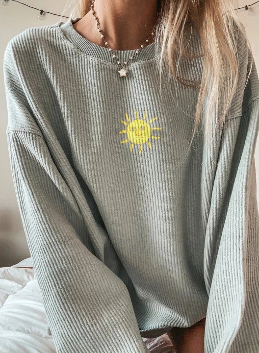 Solid Round Neck Long Sleeve Casual Sweatshirt