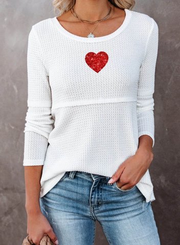 Women's Sweaters Casual Solid Heart-shaped Round Neck Long Sleeve Daily Pullovers