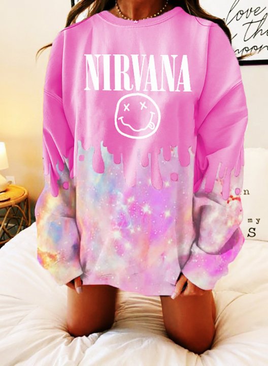 Women's Sweatshirts Nirvana Smiley Face Print Tie Dye Sweatshirt