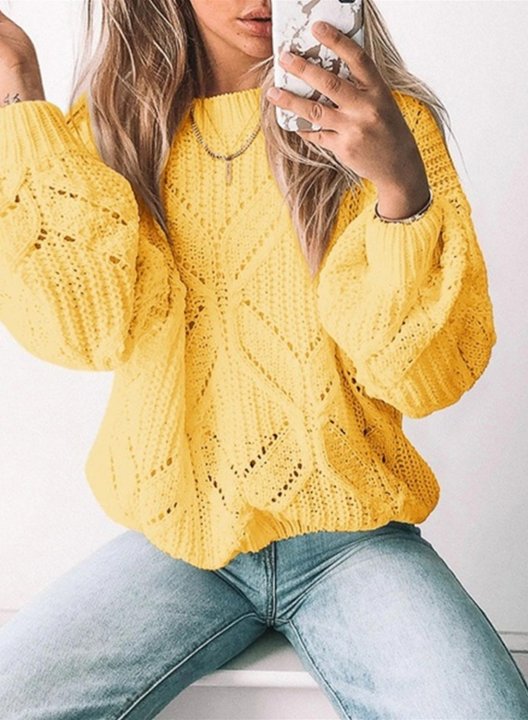 Women's Sweaters Solid Long Sleeve Round Neck Cut-out Sweater