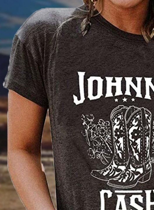 Women's Country Music Vintage Black T-Shirt Johnney Cash Print Tee