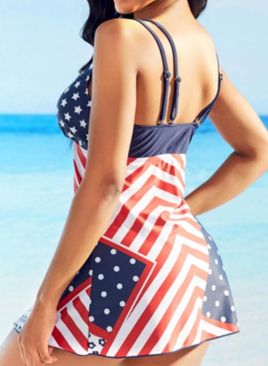 Women's Tankinis American Flag Padded V Neck Split Tankini