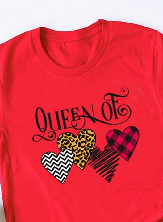 Women's T-shirts Leopard Plaid Letter Heart-shaped Short Sleeve Round Neck Daily T-shirt