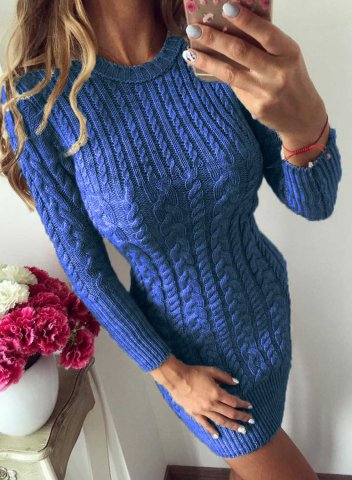 Women's Dress Round Neck Long Sleeve Bodycon Solid Knitted Twisted Casual Mini Dress