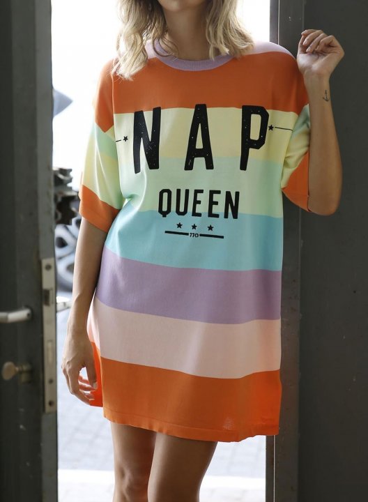 Women's Nap Queen Mini Dresses Figure Letter Color Block Short Sleeve A-line Round Neck Casual Mini Dress