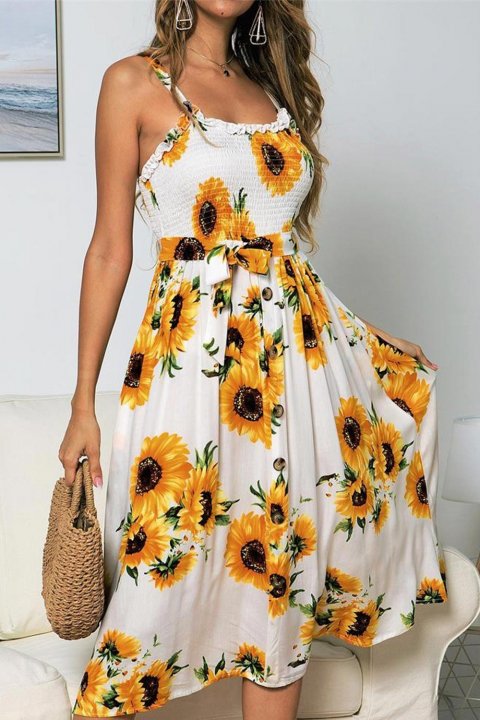 Women's Midi Dresses Color Block Floral Sleeveless Spaghetti Midi Dress