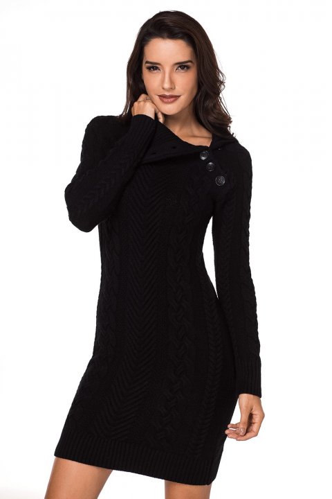 Women's Sweater Dresses Asymmetric Buttoned Collar Bodycon Mini Sweater Dresses