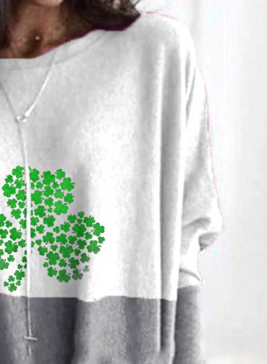 Women's Shamrock Tunic Tops Color Block St Patrick's Day Long Sleeve Round Neck Pockets Tunic