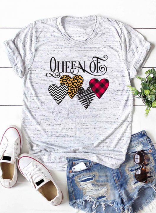 Women's T-shirts Leopard Plaid Letter Heart-shaped Short Sleeve Round Neck Daily T-shirt