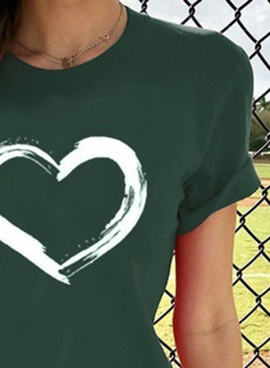 Women's T-shirts Heart-shaped Print Short Sleeve Round Neck Daily T-shirt