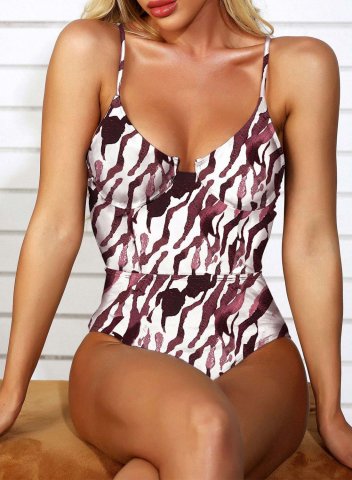 Women's One Piece Swimwear Leopard Spaghetti Criss Cross Casual One-Piece Swimsuit