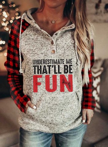 Women's Underestimate Me That'll Be Fun Hoodie Christmas Drawstring Long Sleeve Plaid Hoodies With Pockets