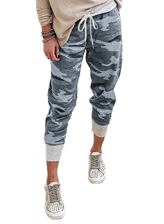 Camouflage Mid Waist Casual Pants