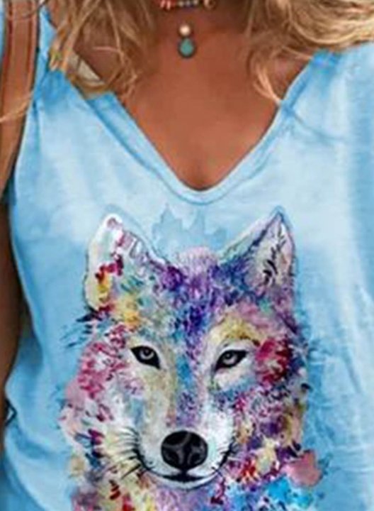 Women's T-shirts Animal Print Color Block Short Sleeve V Neck Daily T-shirt