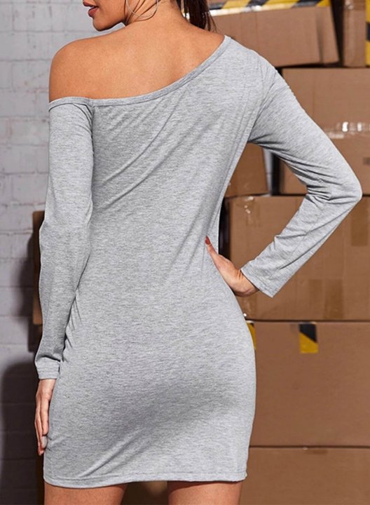 Women's Mini Dresses Solid Long Sleeve Bodycon One shoulder Knot Asymmetric Daily Prom Mini Dress