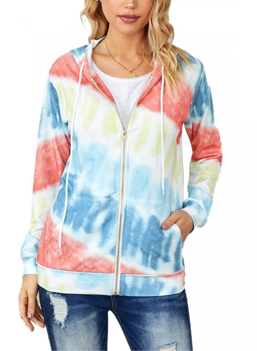 Color Block Long Sleeve Zip Hoodie