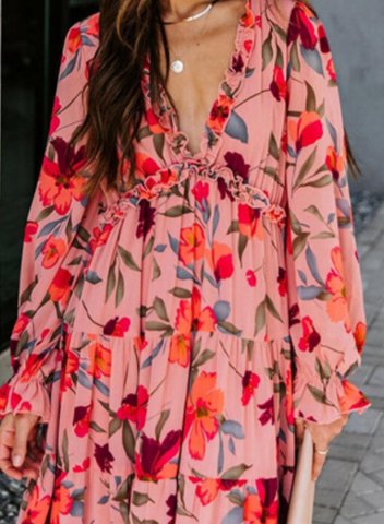 Women's Dress Floral Long Sleeve A-line V Neck Vintage Daily Vacation Date Spring Maxi Dress