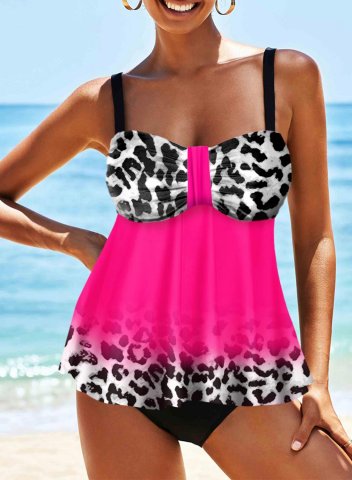 Women's Tankini Set Leopard Color Block Padded Low Rise Spaghetti Casual Tankini Set