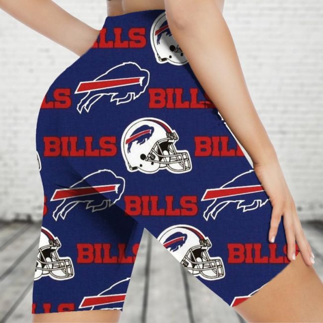 BUFFALO BILLS Sports Stretch Fitness Running Side Pocket Shorts Tight-Fitting High-Waist Yoga Pants