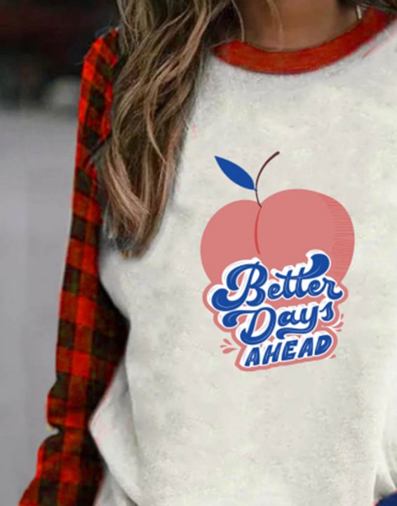 Women's Better Day Ahead Print Sweatshirt Plaid Color Block Letter Round Neck Long Sleeve Casual Daily Pullovers