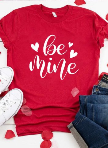 Women's T-shirts Letter Be Mine Valentine Short Sleeve Round Neck Festival Daily T-shirt